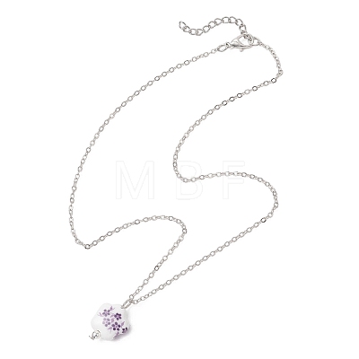 Handmade Printed Porcelain Flower Pendant Brass Cable Chain Necklaces for Women NJEW-JN05746-1