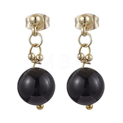 Natural Black Agate Round Beads & 304 Stainless Steel Components Dangle Earrings for Women EJEW-JE06231-01-1