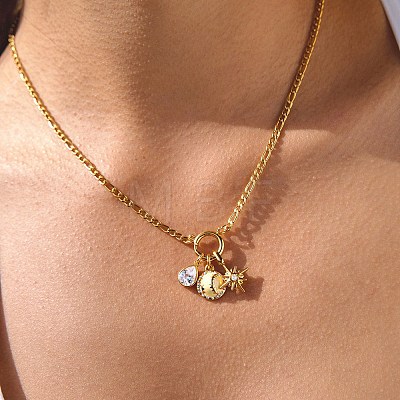 Sports 304 Stainless Steel Crystal Enamel Star Ball Pendant Necklaces for Women NJEW-A072-01A-G-1