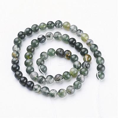 Natural Moss Agate Beads Strands GSR6mmC001-1