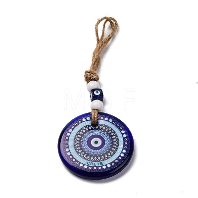 Flat Round with Evil Eye Lampwork Pendant Decoration HJEW-Z005-01B-1