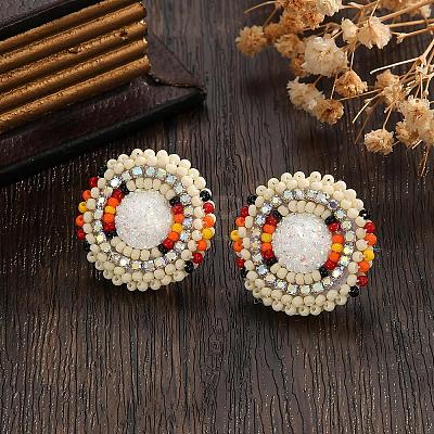 Bohemian Style Vintage Colorful Glass Seed Bead & Rhinestone Beaded Stud Earrings VY5957-2-1