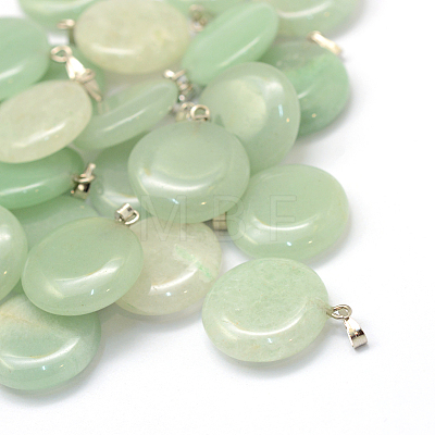 Flat Round Natural Green Aventurine Pendants G-Q370-09-1