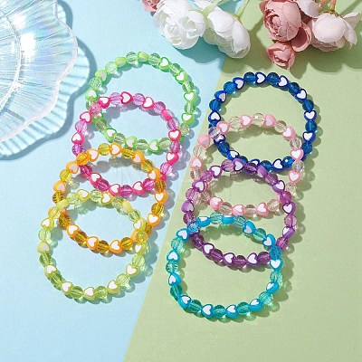 8Pcs 8mm Faceted Round & Heart Acrylic Beaded Stretch Bracelet Sets BJEW-JB10240-01-1