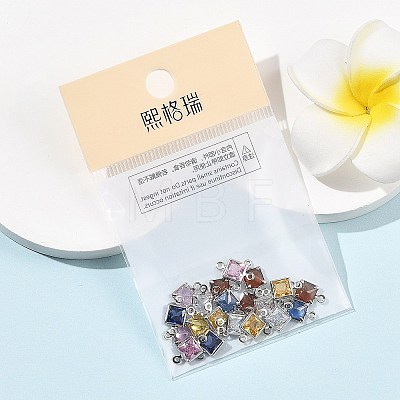SHEGRACE Brass Pave Cubic Zirconia Square Connector Charms XGRQ2O044-440P-1