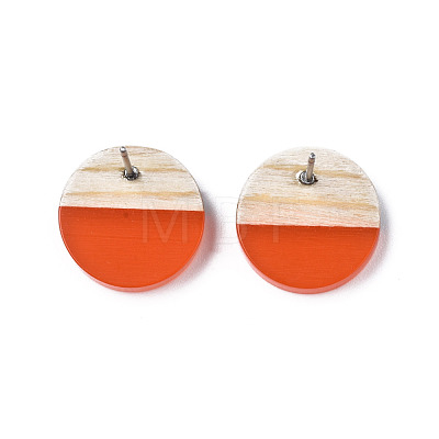 Transparent Resin & Wood Stud Earrings EJEW-N017-003A-D07-1