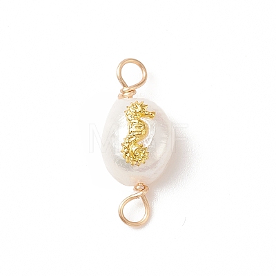 Grade AA Natural Cultured Freshwater Pearl Connector Charms with Golden Tone Alloy Slices PALLOY-JF01996-03-1