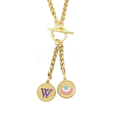 Ion Plating(IP) 304 Stainless Steel Purple Enamel Letter & Eye Pendant Wheat Chain Necklaces STAS-Z102-01G-W-1