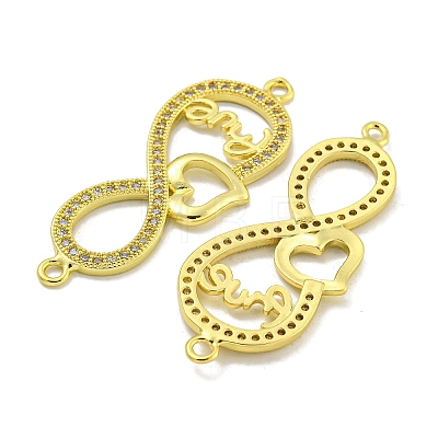 Rack Plating Brass Micro Pave Clear Cubic Zirconia Infinity with Heart Links KK-B091-48G-03-1