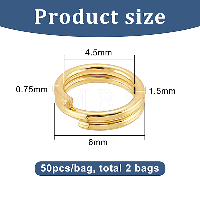 BENECREAT 2 Bags Brass Split Rings FIND-BC0005-12B-1
