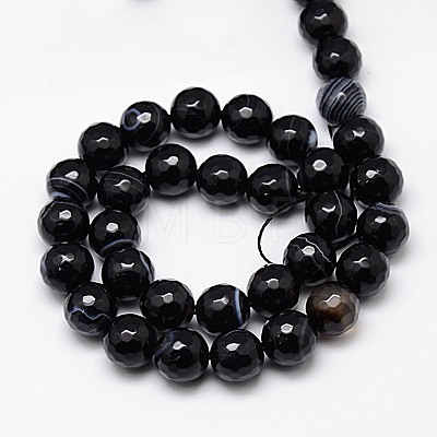 Natural Black Striped Agate/Banded Agate Beads Strands G-G581-10mm-03-1