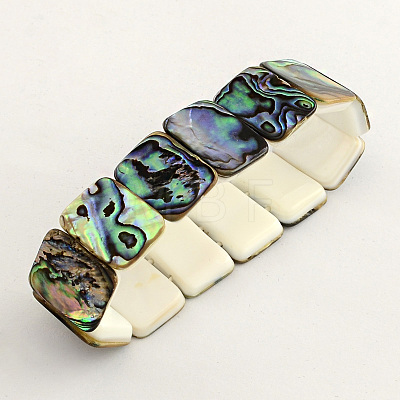 Rectangle Abalone Paua Shell Stretch Bracelets BJEW-Q002-01-1