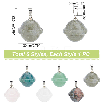 Unicraftale 6Pcs 6 Styles Natural Mixed Stone Pendants FIND-UN0001-38-1