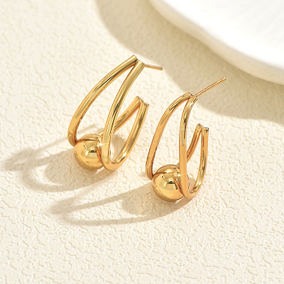 Teardrop with Round Stainless Steel Stud Earrings UU4012-1