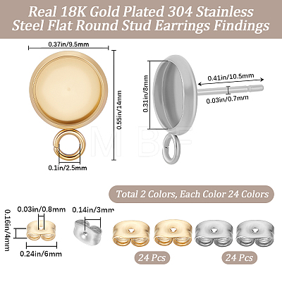 48Pcs 2 Styles Stainless Steel Stud Earring Findings STAS-BBC0010-23C-1