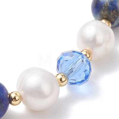 Natural Lapis Lazuli & Cultured Freshwater Pearl Beads Stretch Bracelets BJEW-JB12856-01-1
