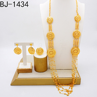 Multi-layer Alloy Pendant Necklacez & Stud Dangle Earrings & Cuff Ringz Sets WGFFF8E-06-1