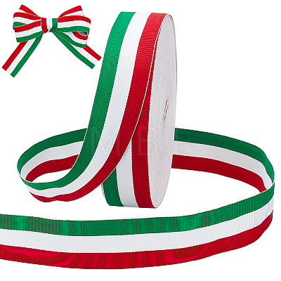 50 Yards Tricolor Polyester Striped Grosgrain Ribbon OCOR-WH0078-199C-1
