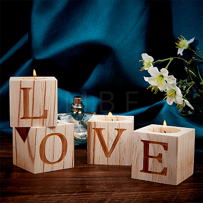 AHANDMAKER Valentine's Day Natural Wood Candle Holder AJEW-GA0002-72-1