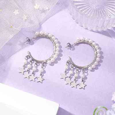 Star Shell Pearl Dangle Stud Earrings EJEW-JE06186-02-1