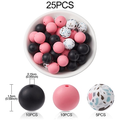 Round Food Grade Eco-Friendly Silicone Focal Beads SIL-YW0001-14B-1
