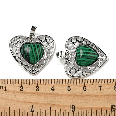 Synthetic Malachite Peach Love Heart Pendants G-G158-01T-1