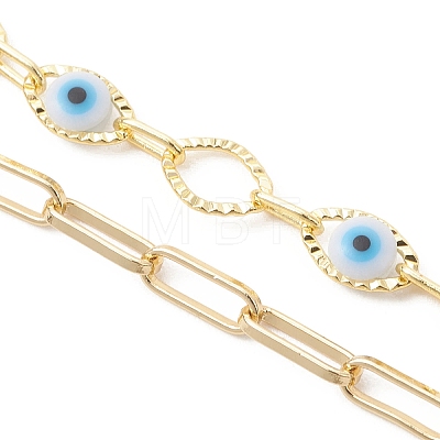 Handmade Plastic Evil Eye Link and Brass Paperclip Chain Bracelet Making AJEW-JB01565-1