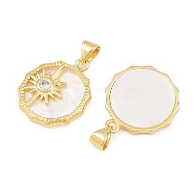 Brass Micro Pave Clear Cubic Zirconia with White Shell Pendants CU-CBA9482-02G-05-1