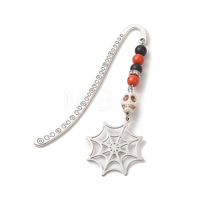 Halloween Theme Coffin Spider Web Alloy Hook Bookmarks AJEW-JK00217-1