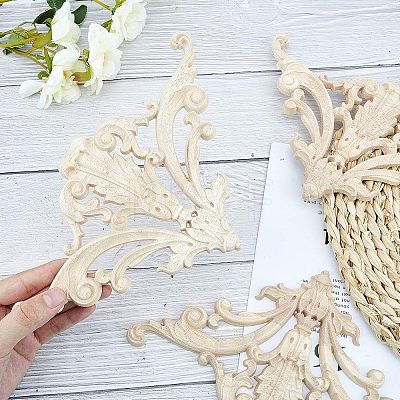 Natural Solid Wood Carved Onlay Applique Craft WOOD-FH0001-28-1