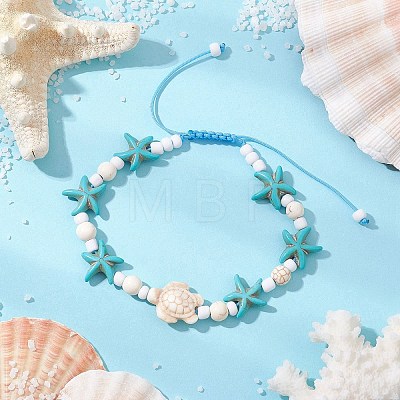 Dyed Synthetic Turquoise & Magnesite Bead Braided Bead Bracelets for Women BJEW-JB11532-01-1