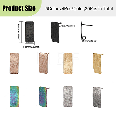 20Pcs 5 Colors 304 Stainless Steel Stud Earrings EJEW-CA0001-08-1