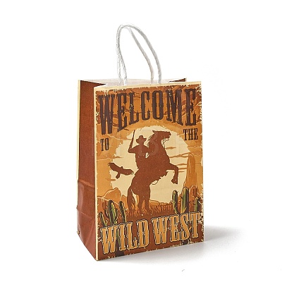 Cowboy Series Printed Kraft Paper Tote Bags ABAG-B006-02A-1