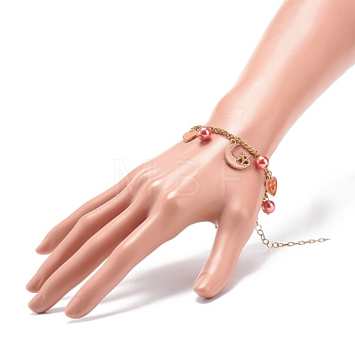 Alloy Enamel & Glass Pearl Charm Bracelet with 304 Stainless Steel Chains for Women BJEW-JB08707-01-1