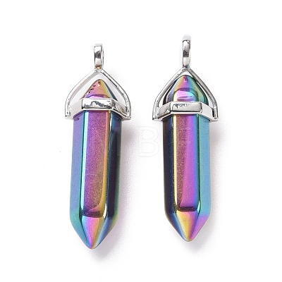 Rainbow Color Faceted Bullet Glass Pointed Pendants KK-E282-02P-01-1