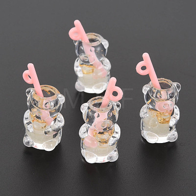 Imitation Bubble Tea/Boba Milk Tea Transparent Resin Pendants RESI-T052-04C-1