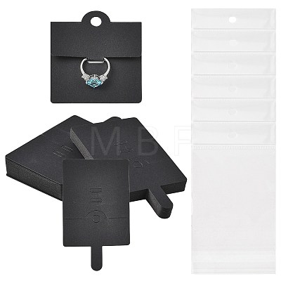 50Pcs Rectangle Foldable Paper Jewelry Display Cards for Rings CDIS-FS0001-31B-1