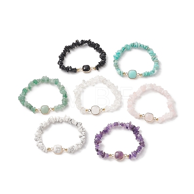 7Pcs 7 Style Natural & Synthetic Mixed Gemstone Square & Chips Beaded Stretch Bracelets Set for Women BJEW-JB09938-1