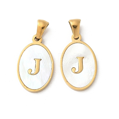 Natural Shell Oval with Initial Pendants STAS-I351-23G-J-1