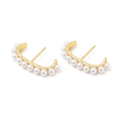 ABS Imitation Pearl Beaded C-shape Stud Earrings EJEW-P213-15G-1