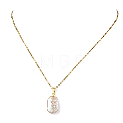Natural Baroque Keshi Pearl Rectangle Pendant 304 Stainless Steel Cable Chain Necklaces for Women NJEW-JN06136-1