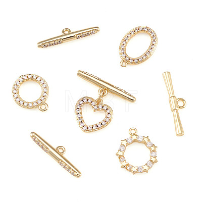 4Sets 4 Styles Brass Micro Pave Clear Cubic Zirconia Toggle Clasps KK-TA0008-81-1