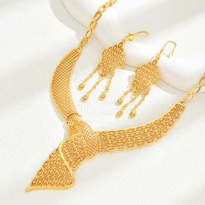 Alloy Hollow Statement Necklace & Earring Sets for Middle Eastern Bride KF3516-1