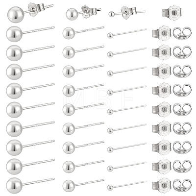30Pairs 3 Styles 925 Sterling Silver Stud Earrings for Women EJEW-PH0002-09-1