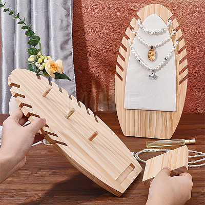 Wood Necklaces Organizer Display Holder with Velvet Mat NDIS-WH0017-11-1