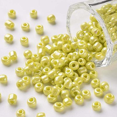 6/0 Opaque Colors Lustered Round Glass Seed Beads X-SEED-A012-4mm-122-1
