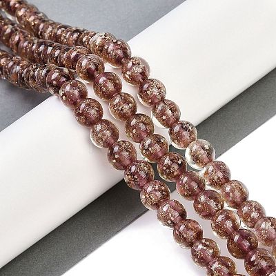 Handmade Gold Sand Lampwork Beads Strands LAMP-P051-L06-10mm-1