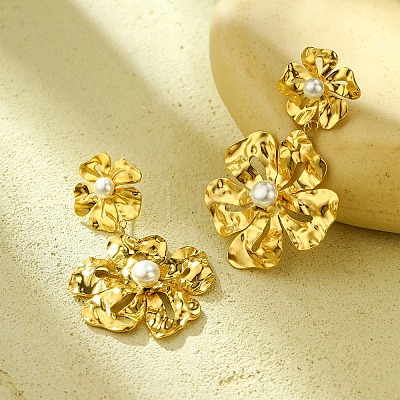 304 Stainless Steel Flower Dangle Stud Earrings for Women EJEW-U023-04G-01-1