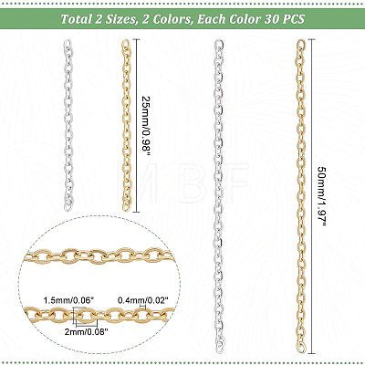 Unicraftale 120Pcs 4 Style 304 Stainless Steel Cable Chains CHS-UN0001-18-1