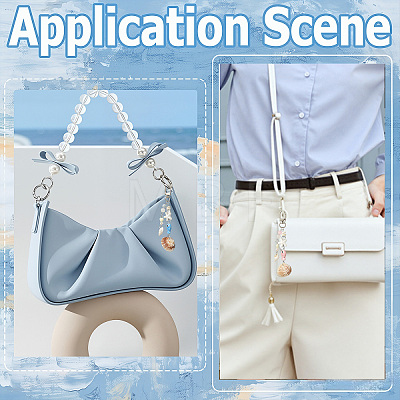 Handmade Porcelain & Natural White Jade & Natural Shell & Glass Pendant Decorations HJEW-YW00516-01-1